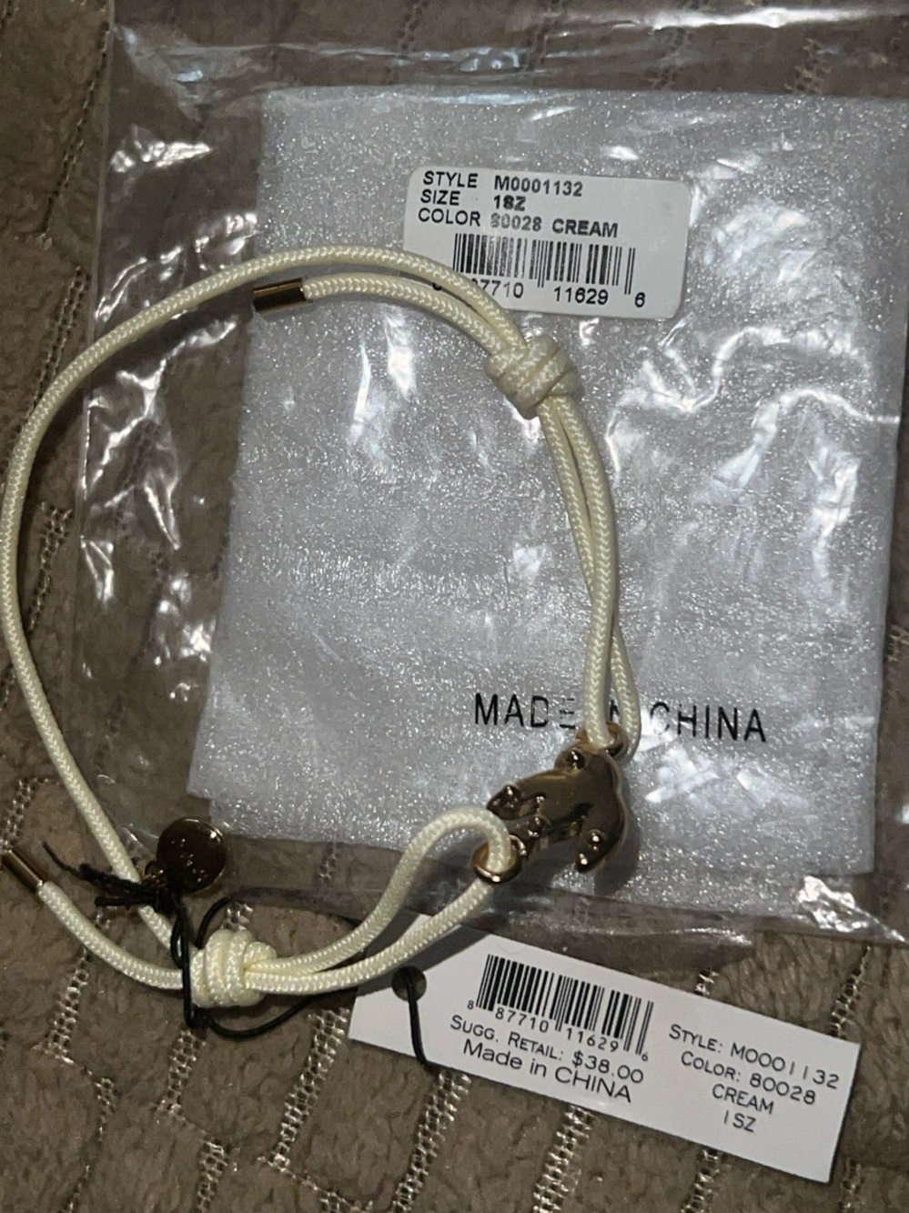 Marc By Marc Jacobs Cream Cord Bracelet with Gold Charm
